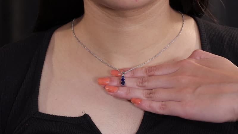 Lab Created Blue Sapphire Pendant Necklace (20 Inches) in Stainless Steel 1.00 ctw