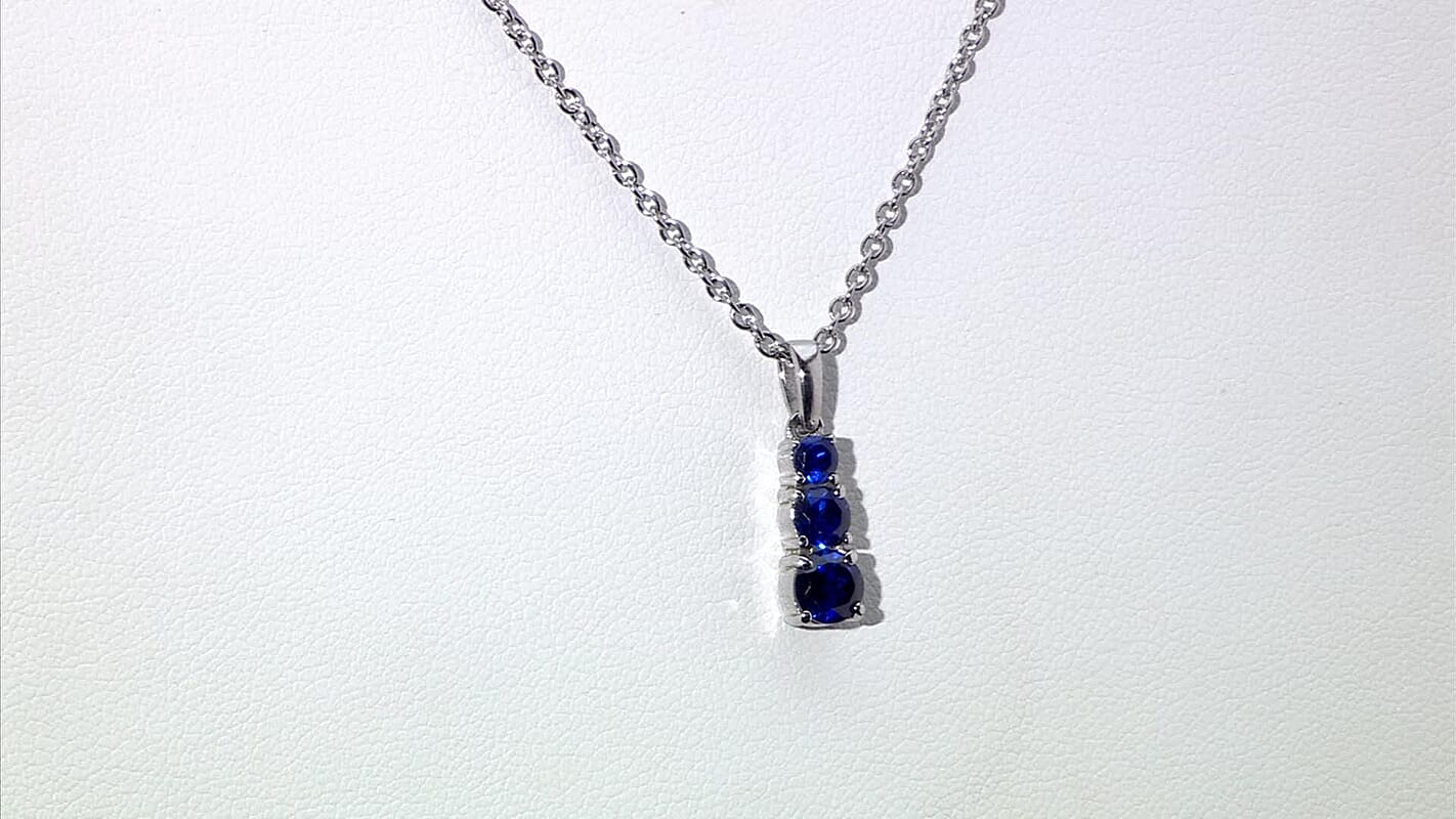Lab Created Blue Sapphire Pendant Necklace (20 Inches) in Stainless Steel 1.00 ctw
