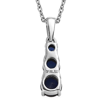 Lab Created Blue Sapphire 1.00 ctw Pendant Necklace 20 Inches in Stainless Steel