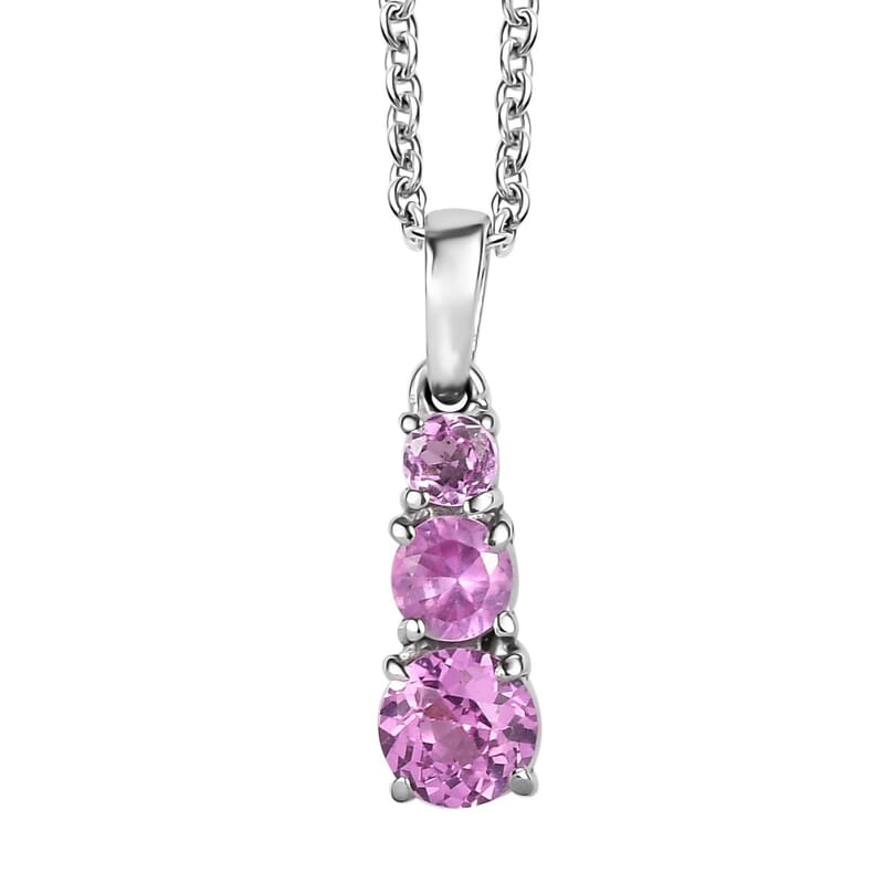 Lab Created Pink Sapphire 1.00 ctw Pendant Necklace 20 Inches in Stainless Steel