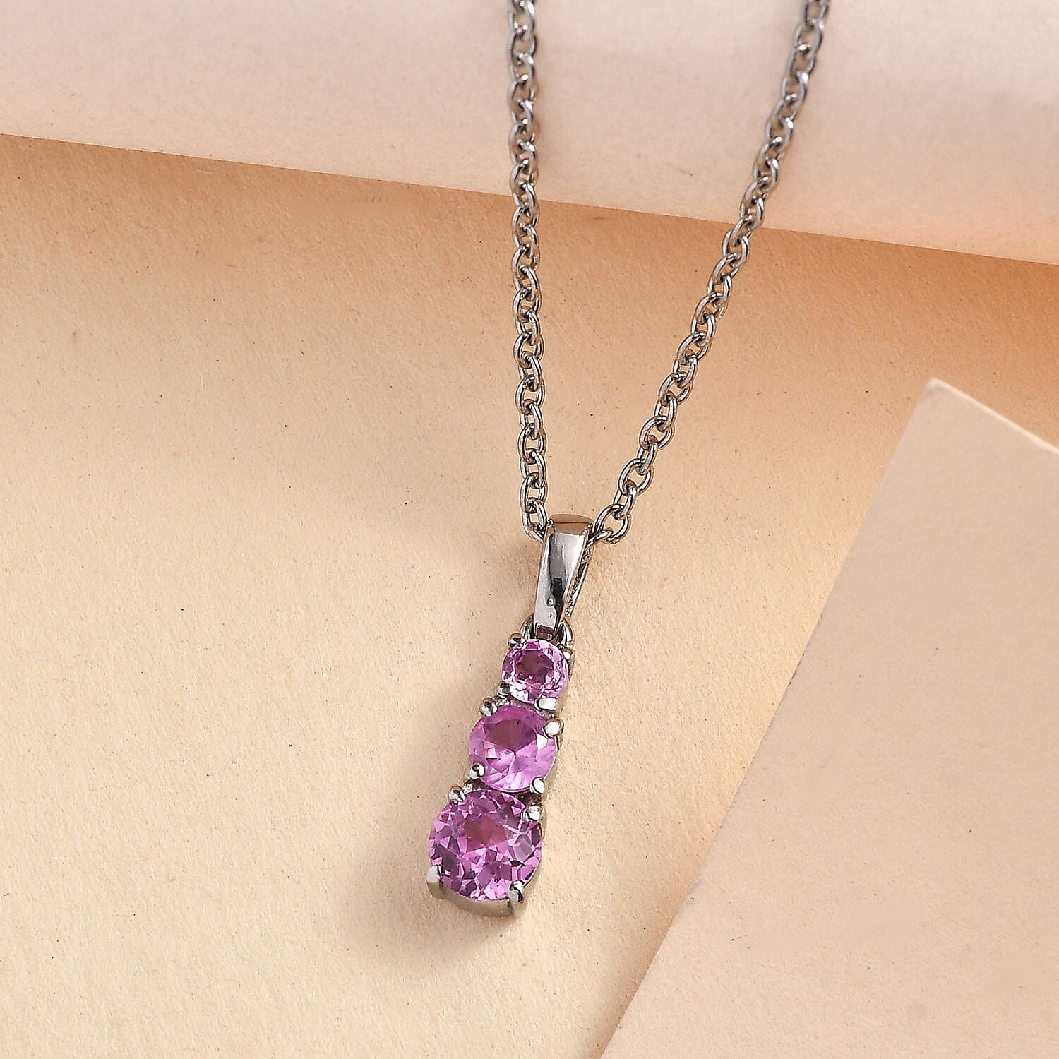 Lab Created Blue Sapphire Pendant Necklace (20 Inches) in Stainless Steel 1.00 ctw