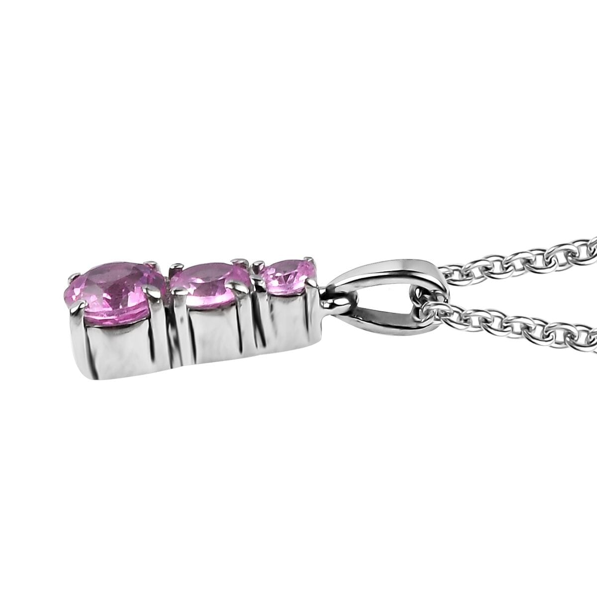 Lab Created Pink Sapphire 1.00 ctw Pendant Necklace 20 Inches in Stainless Steel image number 3