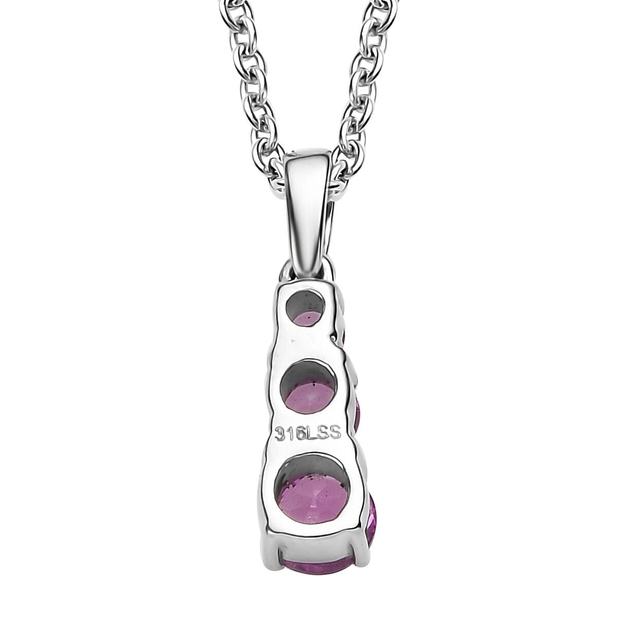 Lab Created Pink Sapphire 1.00 ctw Pendant Necklace 20 Inches in Stainless Steel