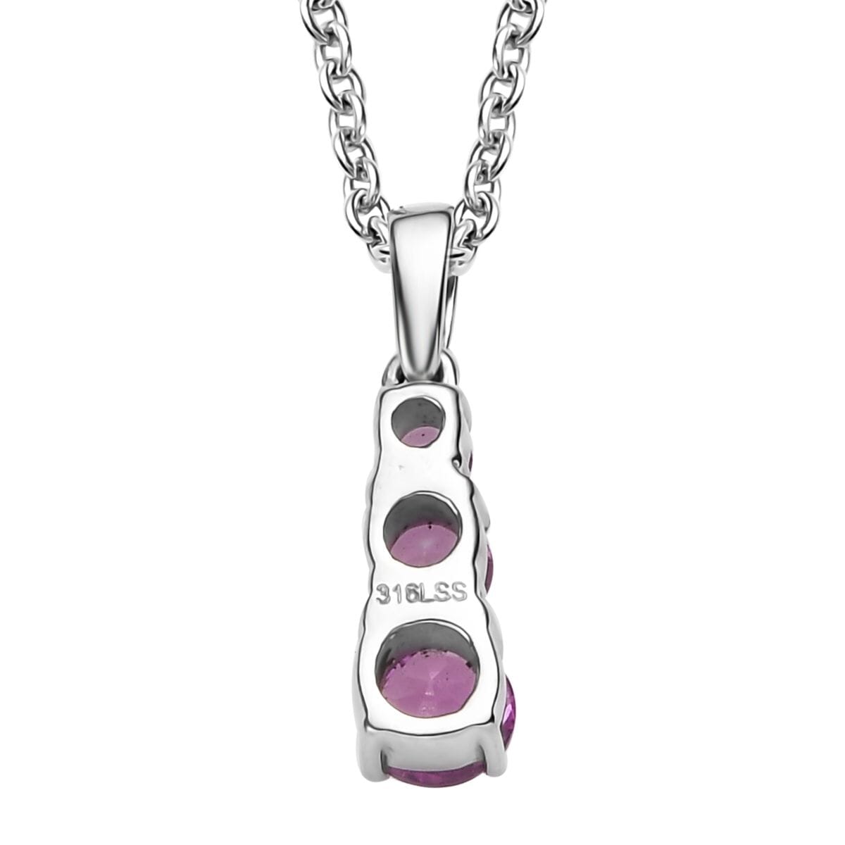 Lab Created Pink Sapphire 1.00 ctw Pendant Necklace 20 Inches in Stainless Steel image number 4