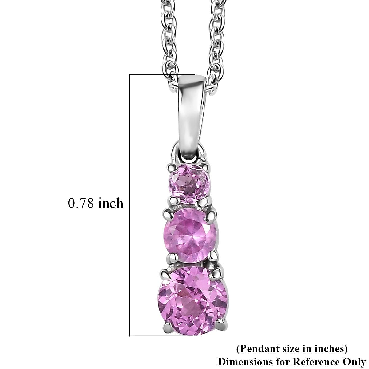Lab Created Pink Sapphire 1.00 ctw Pendant Necklace 20 Inches in Stainless Steel