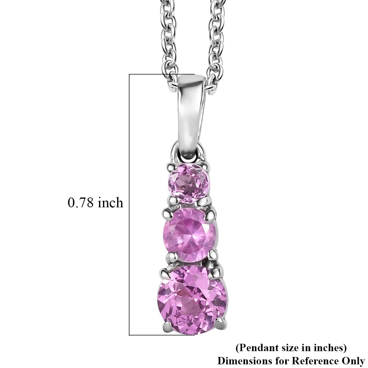Lab Created Pink Sapphire 1.00 ctw Pendant Necklace 20 Inches in Stainless Steel image number 6