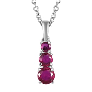 Lab Created Ruby 1.00 ctw Pendant Necklace (20 Inches) in Stainless Steel
