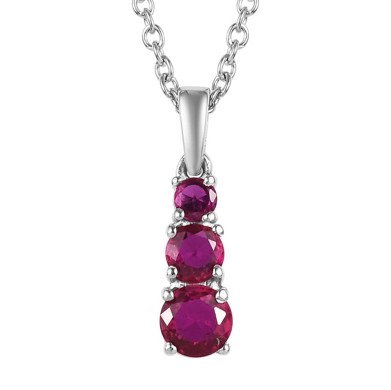 Lab Created Ruby 1.00 ctw Pendant Necklace (20 Inches) in Stainless Steel