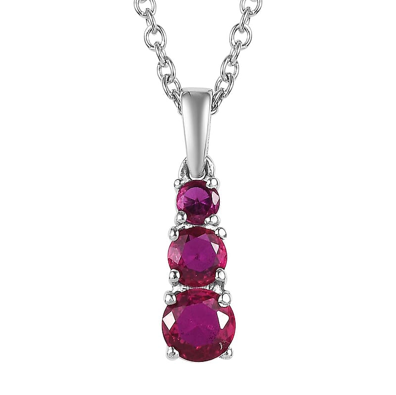 Lab Created Ruby 1.00 ctw Pendant Necklace (20 Inches) in Stainless Steel