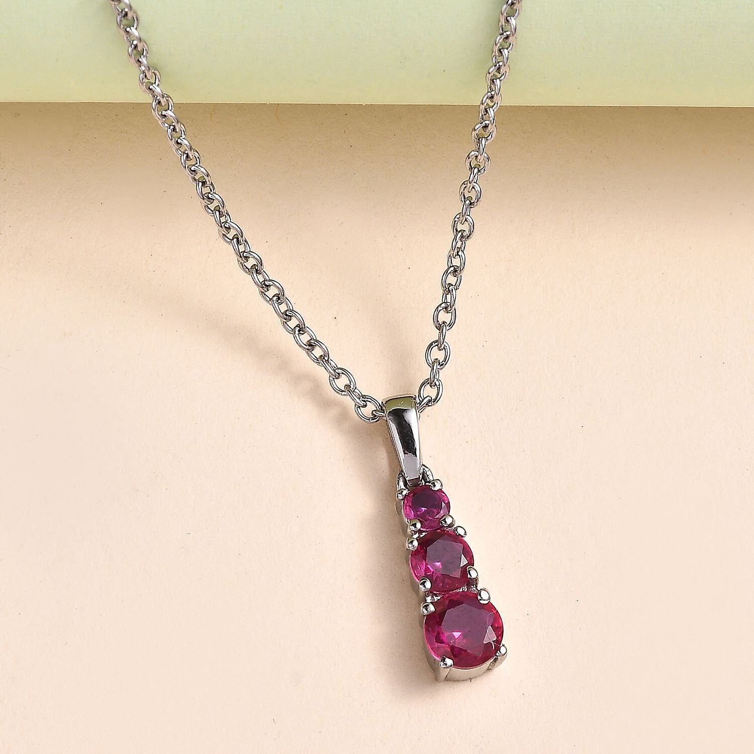 Lab Created Ruby 1.00 ctw Pendant Necklace (20 Inches) in Stainless Steel