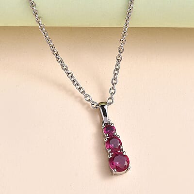 Lab Created Ruby 1.00 ctw Pendant Necklace (20 Inches) in Stainless Steel