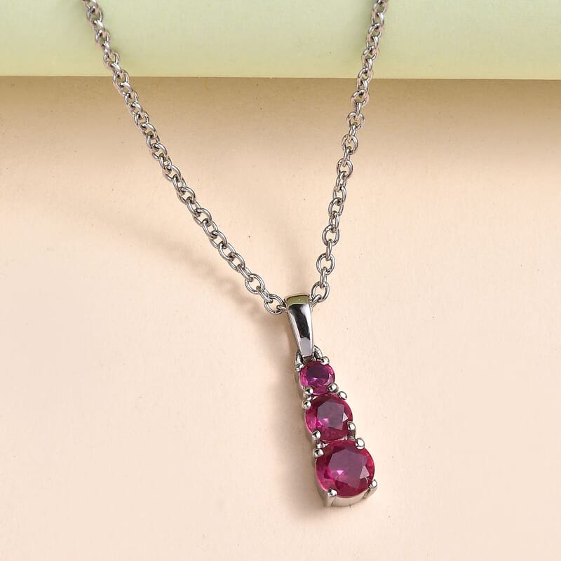 Lab Created Ruby 1.00 ctw Pendant Necklace (20 Inches) in Stainless Steel