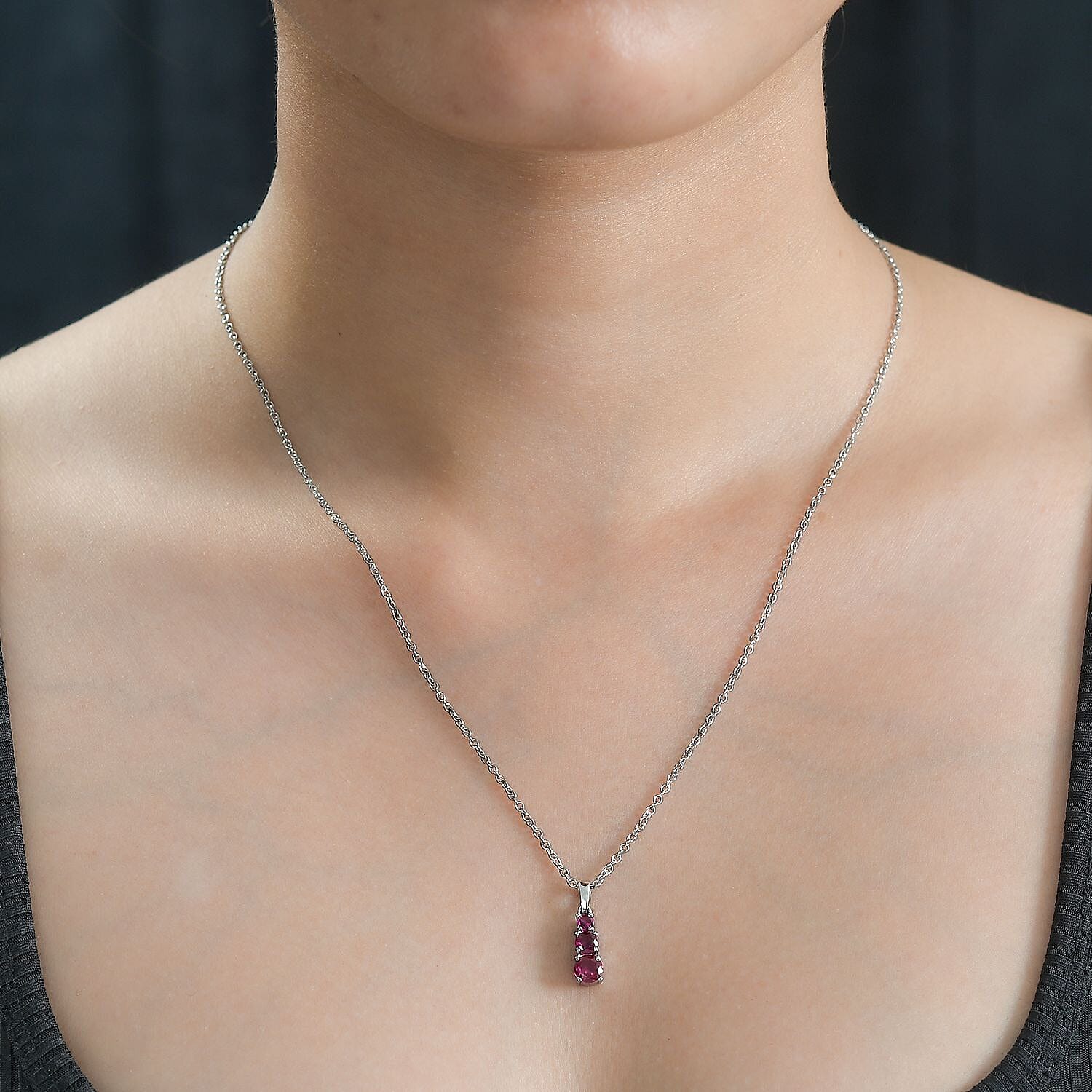 Lab Created Ruby 1.00 ctw Pendant Necklace (20 Inches) in Stainless Steel