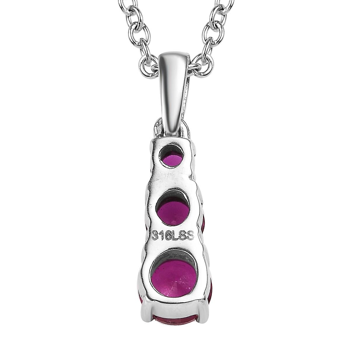 Lab Created Ruby 1.00 ctw Pendant Necklace (20 Inches) in Stainless Steel