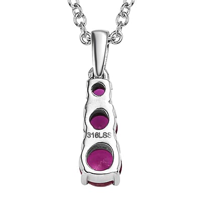 Lab Created Ruby 1.00 ctw Pendant Necklace (20 Inches) in Stainless Steel