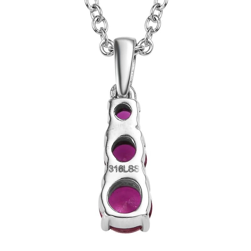 Lab Created Ruby 1.00 ctw Pendant Necklace (20 Inches) in Stainless Steel