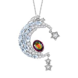 GP Celestial Dream Collection Nebula Quartz Doublet and Multi Gemstone 7.60 ctw Pendant Necklace in Rhodium Over Sterling Silver 20 Inches