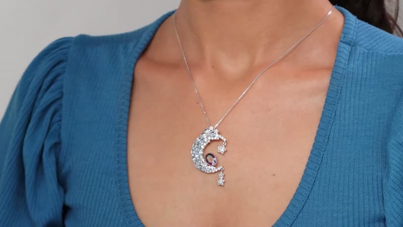 GP Celestial Dream Collection Nebula Quartz Doublet and Multi Gemstone 7.60 ctw Pendant Necklace in Rhodium Over Sterling Silver 20 Inches