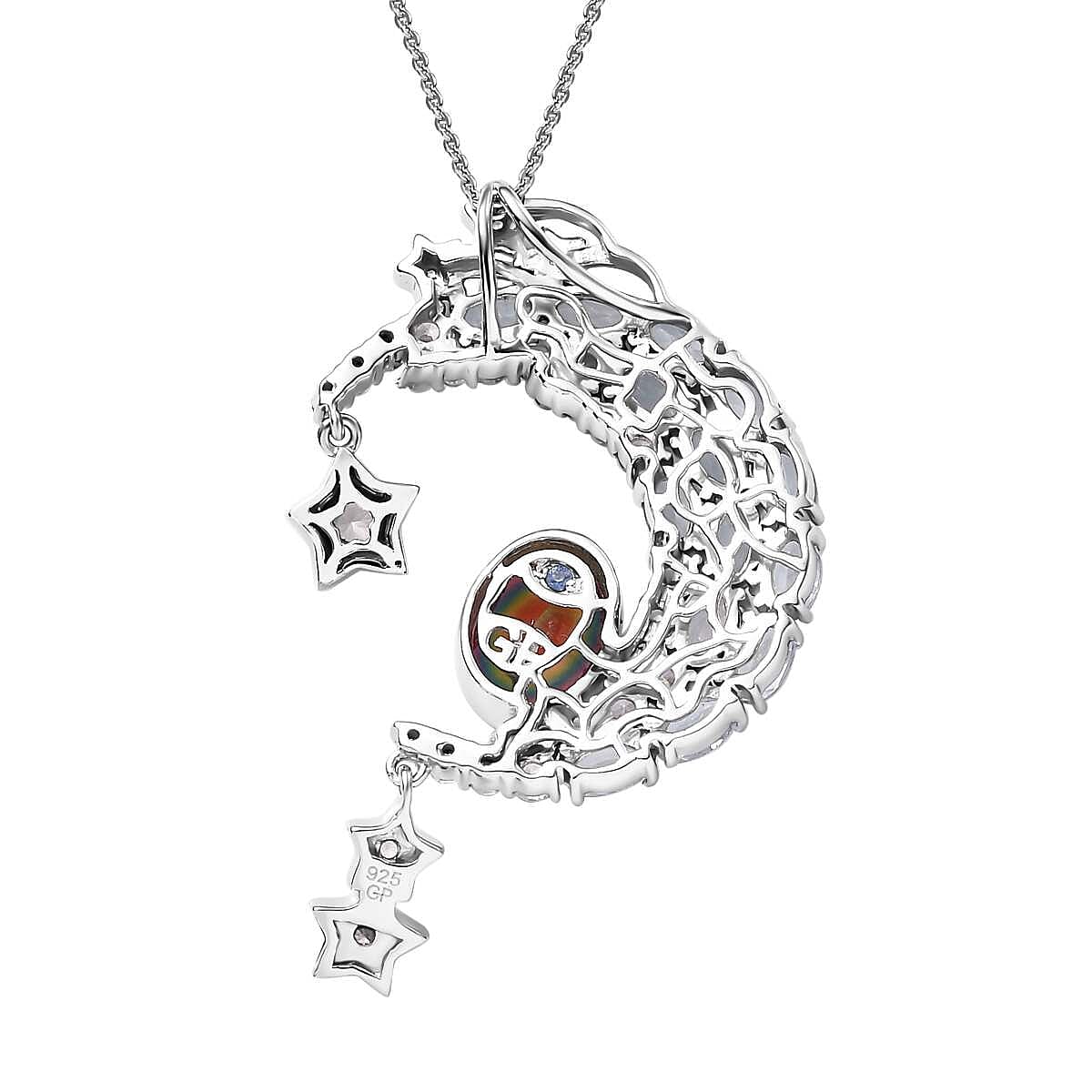 GP Celestial Dream Collection Nebula Quartz Doublet and Multi Gemstone 7.60 ctw Pendant Necklace in Rhodium Over Sterling Silver 20 Inches