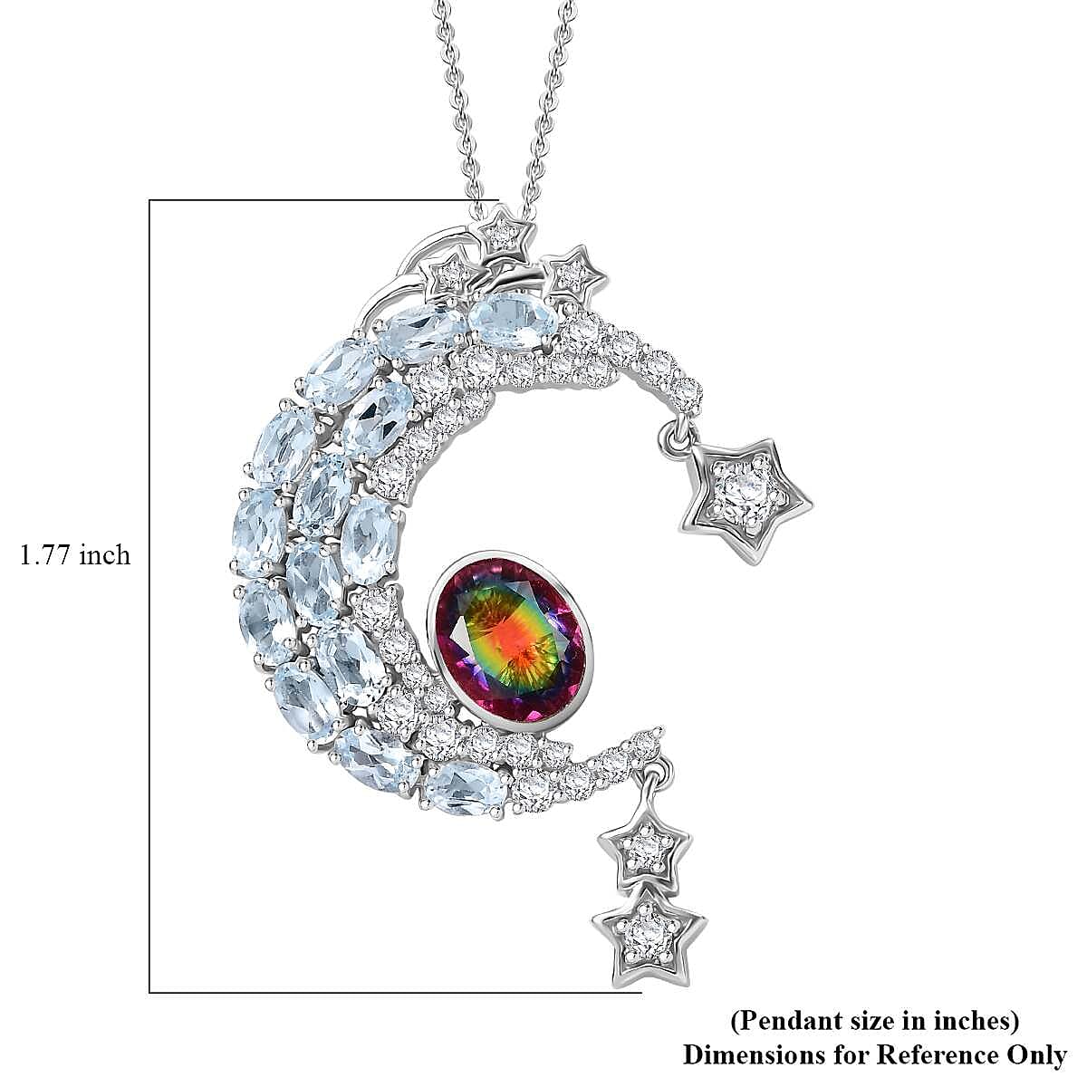 GP Celestial Dream Collection Nebula Quartz Doublet and Multi Gemstone 7.60 ctw Pendant Necklace in Rhodium Over Sterling Silver 20 Inches