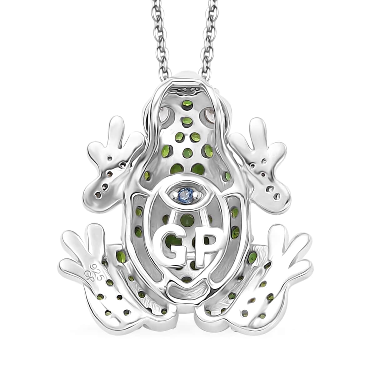 GP Trionfo Collection Chrome Diopside and White Zircon 1.75 ctw Frog Pendant Necklace in Rhodium Over Sterling Silver 20 Inches image number 4