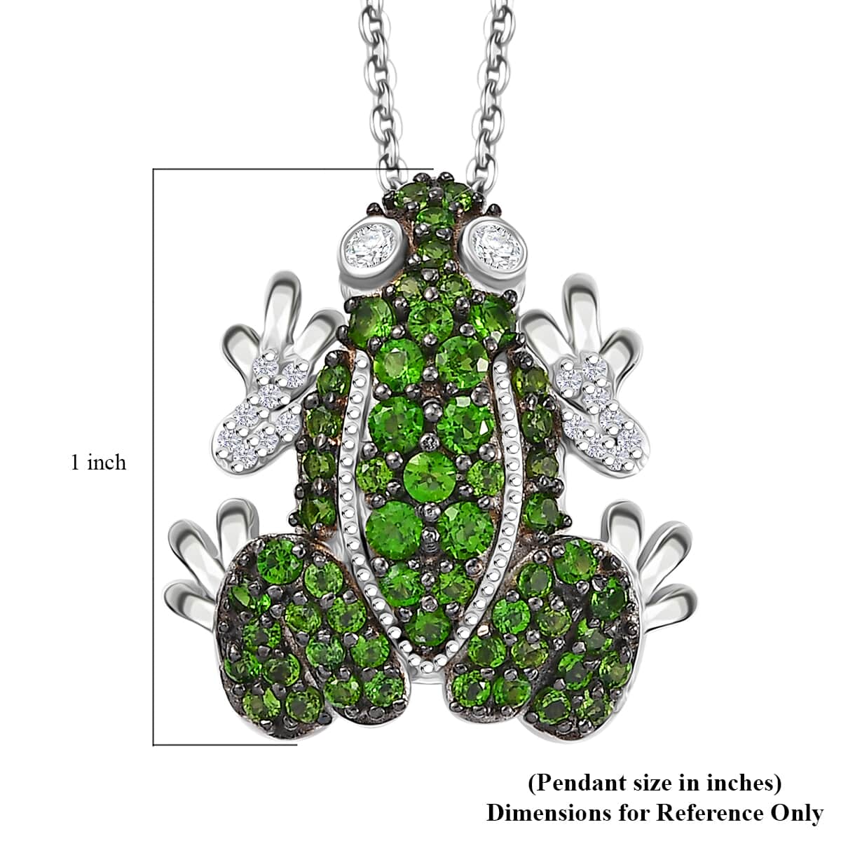 GP Trionfo Collection Chrome Diopside and White Zircon 1.75 ctw Frog Pendant Necklace in Rhodium Over Sterling Silver 20 Inches image number 6