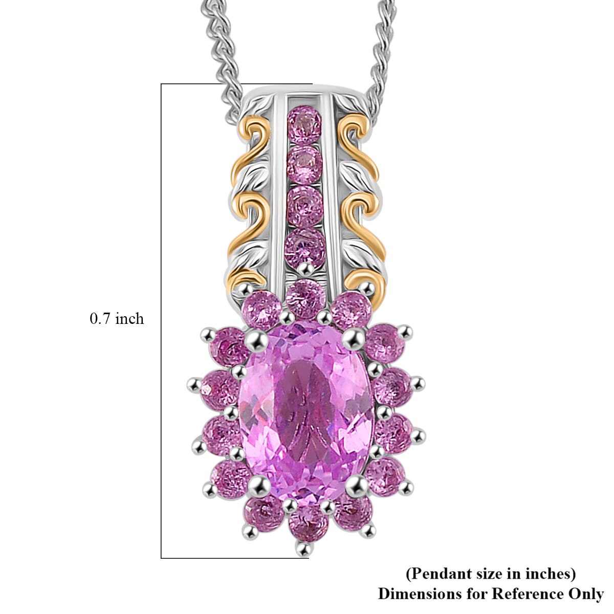 Martha Rocha Kunzite and Madagascar Pink Sapphire 1.40 ctw Pendant Necklace in 18K Vermeil YG and Rhodium Over Sterling Silver 20 Inches image number 5