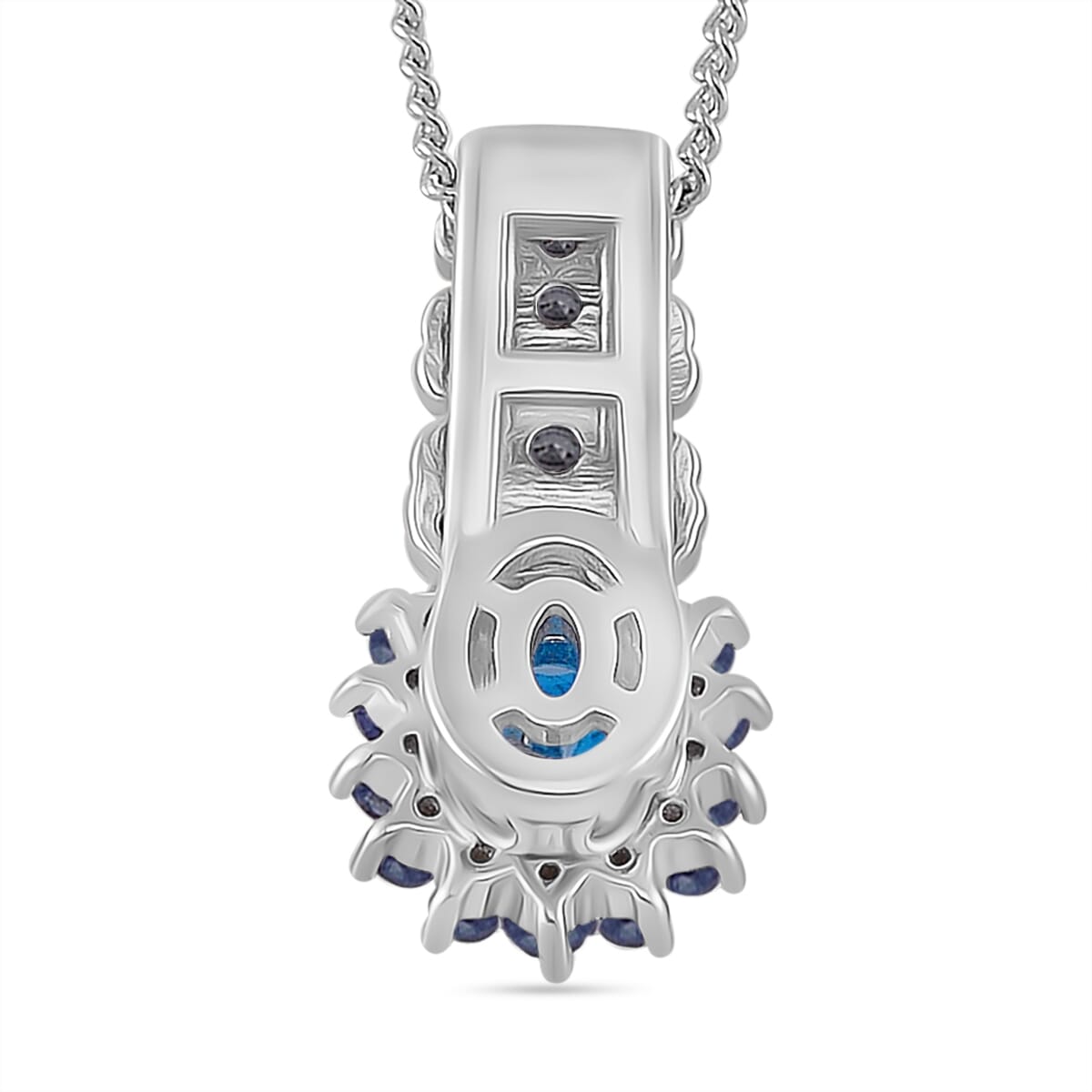 Malgache Neon Apatite and Madagascar Blue Sapphire 1.15 ctw Royal Bloom Pendant Necklace in 18K Vermeil YG and Rhodium Over Sterling Silver 20 Inches image number 3