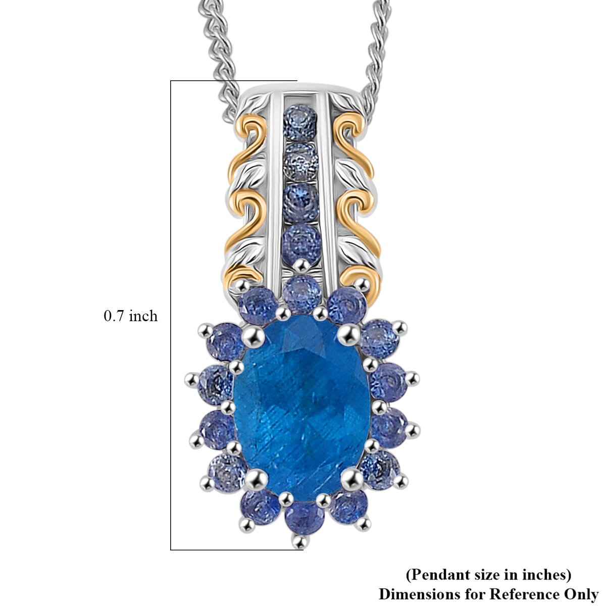 Malgache Neon Apatite and Madagascar Blue Sapphire 1.15 ctw Royal Bloom Pendant Necklace in 18K Vermeil YG and Rhodium Over Sterling Silver 20 Inches image number 4