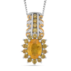 Madagascar Yellow Sapphire 1.50 ctw Royal Bloom Pendant Necklace in 18K Vermeil YG and Rhodium Over Sterling Silver 20 Inches