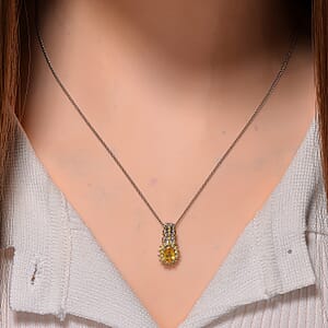 Madagascar Yellow Sapphire 1.50 ctw Royal Bloom Pendant Necklace in 18K Vermeil YG and Rhodium Over Sterling Silver 20 Inches