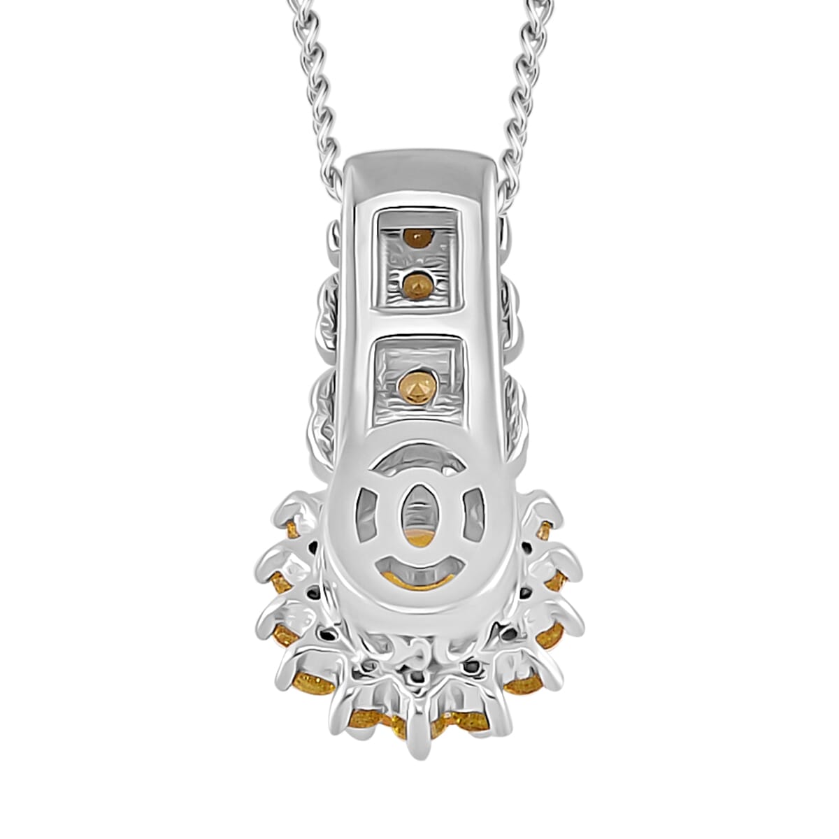 Madagascar Yellow Sapphire 1.50 ctw Royal Bloom Pendant Necklace in 18K Vermeil YG and Rhodium Over Sterling Silver 20 Inches image number 3