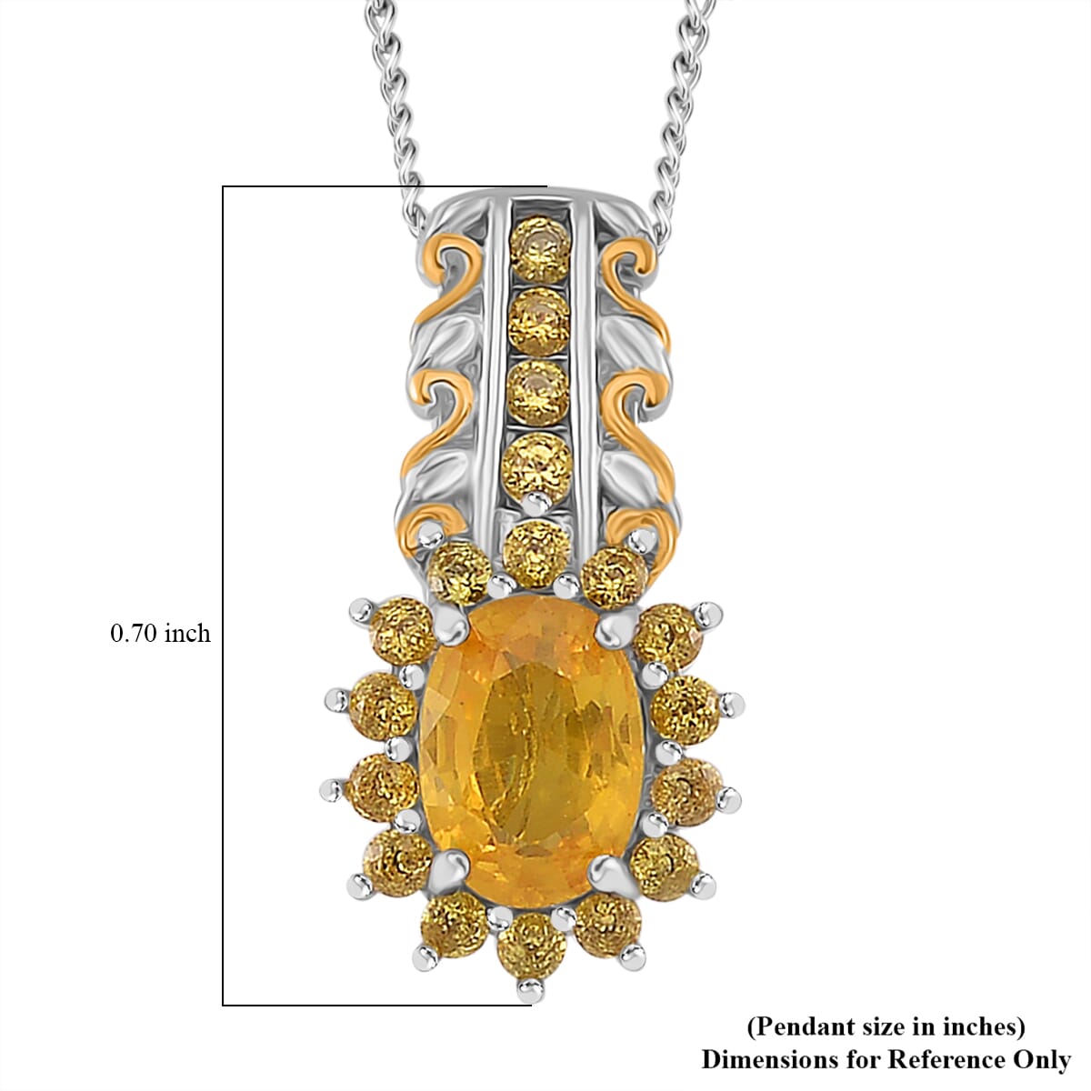 Madagascar Yellow Sapphire 1.50 ctw Royal Bloom Pendant Necklace in 18K Vermeil YG and Rhodium Over Sterling Silver 20 Inches image number 5