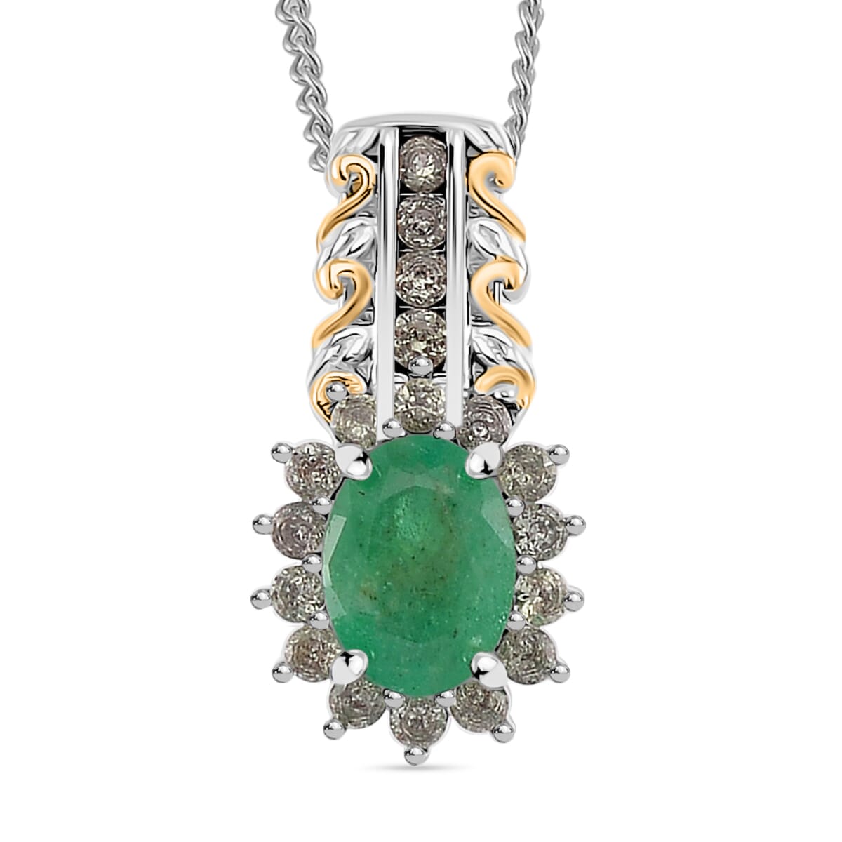 Kagem Zambian Emerald and Madagascar Green Sapphire 1.10 ctw Royal Bloom Pendant Necklace in 18K Vermeil YG and Rhodium Over Sterling Silver 20 Inches image number 0