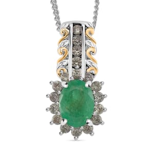 Kagem Zambian Emerald and Madagascar Green Sapphire 1.10 ctw Royal Bloom Pendant Necklace in 18K Vermeil YG and Rhodium Over Sterling Silver 20 Inches