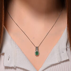 Kagem Zambian Emerald and Madagascar Green Sapphire 1.10 ctw Royal Bloom Pendant Necklace in 18K Vermeil YG and Rhodium Over Sterling Silver 20 Inches