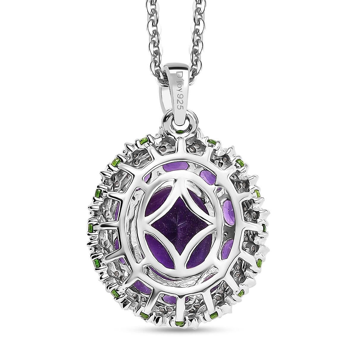 Moroccan Amethyst and Multi Gemstone 5.65 ctw Floral Pendant Necklace in Rhodium Over Sterling Silver 20 Inches