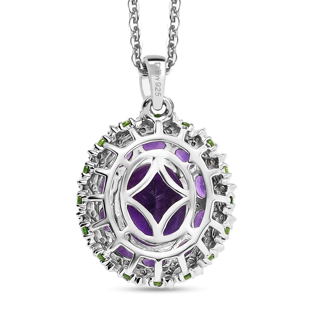 Moroccan Amethyst and Multi Gemstone 5.65 ctw Floral Pendant Necklace in Rhodium Over Sterling Silver 20 Inches image number 4