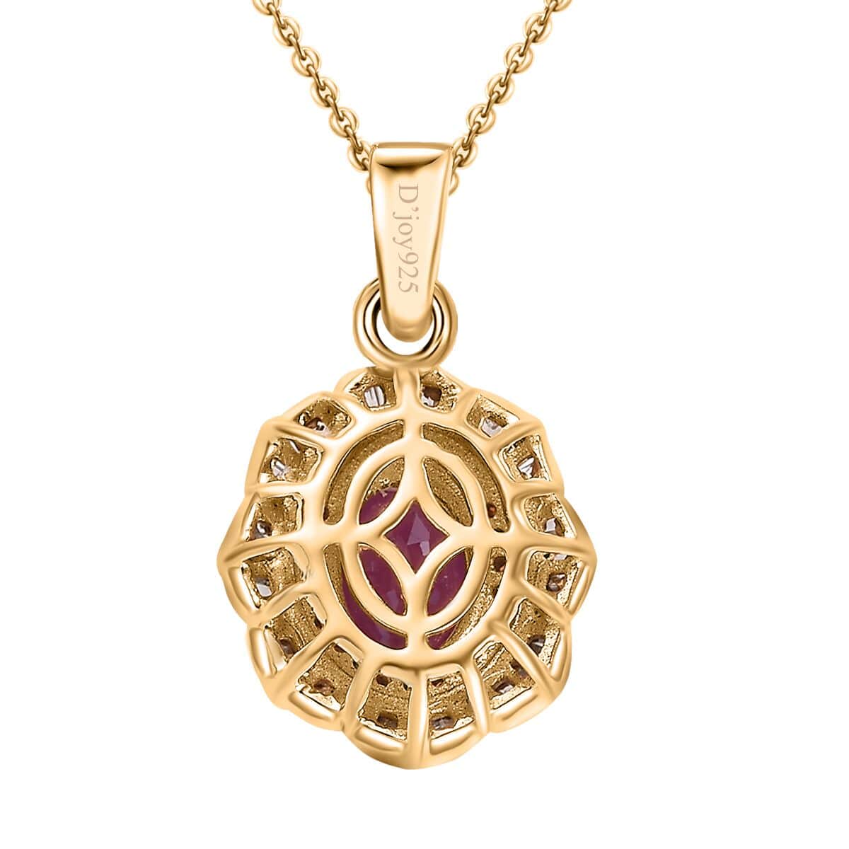 AAA Royal Ruby, Red and White Diamond 2.00 ctw Nelumbo Nucifera Flower Pendant Necklace in 18K Vermeil Yellow Gold Over Sterling Silver 20 Inches image number 4