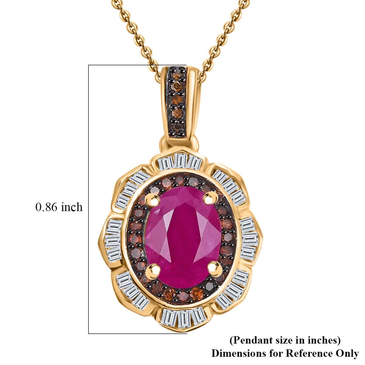 AAA Royal Ruby, Red and White Diamond 2.00 ctw Nelumbo Nucifera Flower Pendant Necklace in 18K Vermeil Yellow Gold Over Sterling Silver 20 Inches image number 5