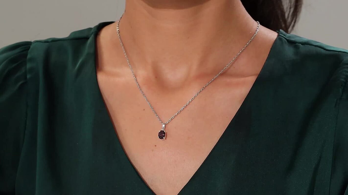Emeraldine Quartz (Triplet) 1.65 ctw Solitaire Pendant in Sterling Silver with Stainless Steel Necklace 20 Inches
