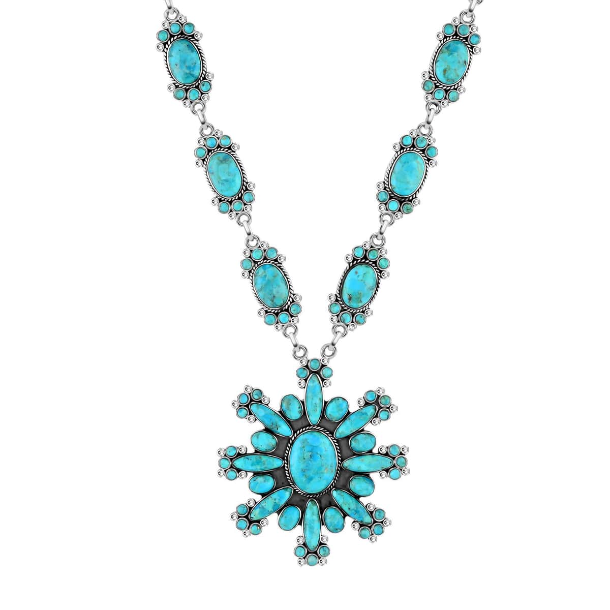 Santa Fe Style Kingman Turquoise 326.50 ctw Necklace 18 Inches and Earrings in Sterling Silver image number 2