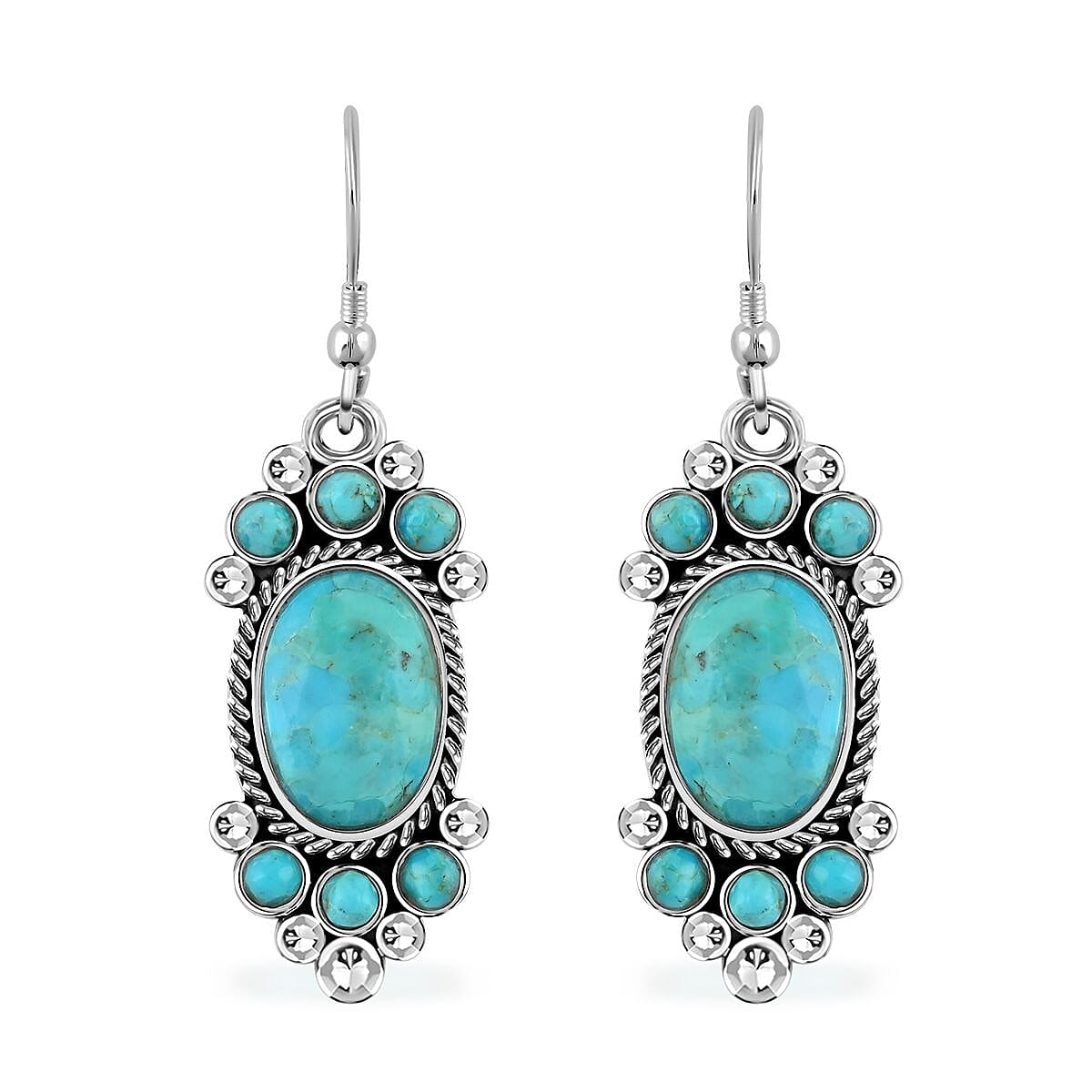 Santa Fe Style Kingman Turquoise 326.50 ctw Necklace 18 Inches and Earrings in Sterling Silver