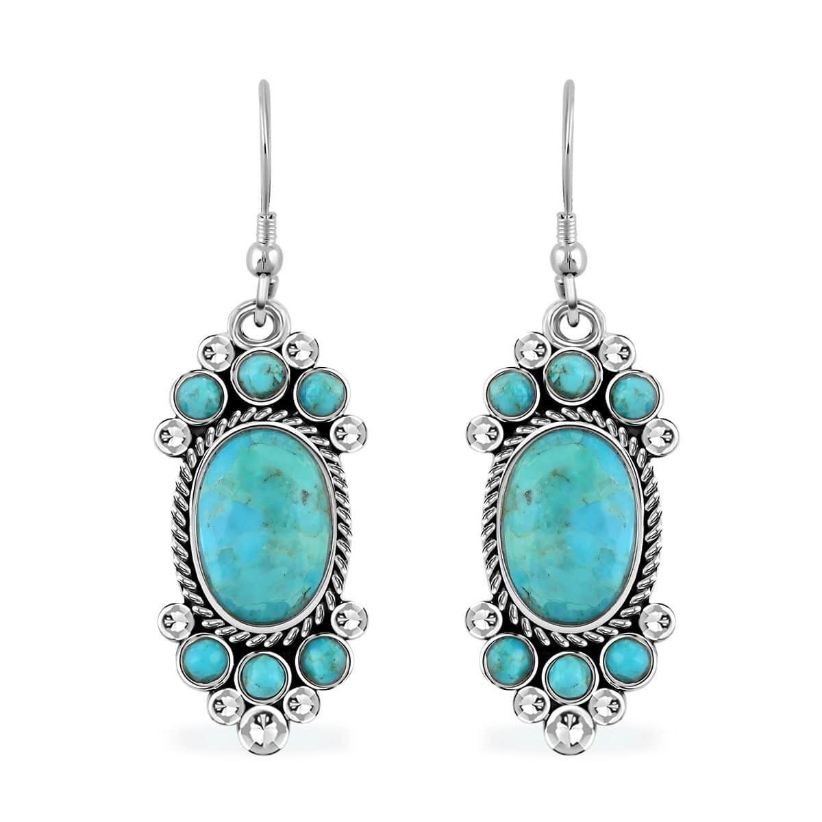 Santa Fe Style Kingman Turquoise 326.50 ctw Necklace 18 Inches and Earrings in Sterling Silver image number 6