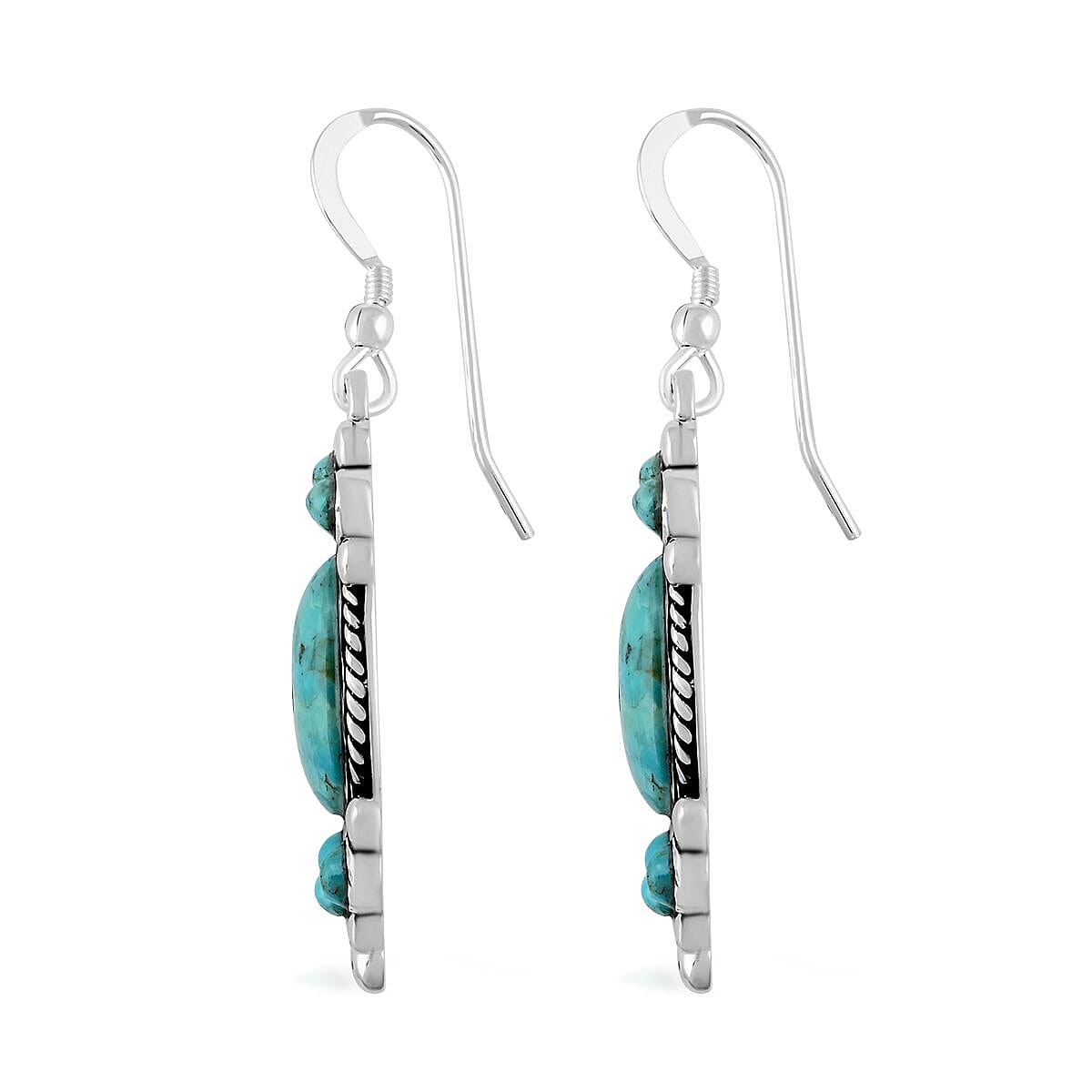 Santa Fe Style Kingman Turquoise 326.50 ctw Necklace 18 Inches and Earrings in Sterling Silver