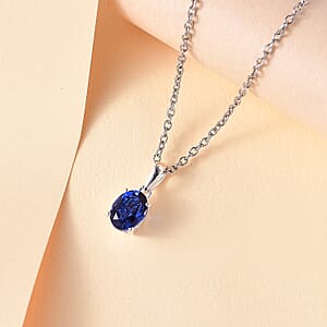 Ceylon Blue Quartz (Triplet) 1.50 ctw Pendant in Sterling Silver with Stainless Steel Necklace 20 Inches