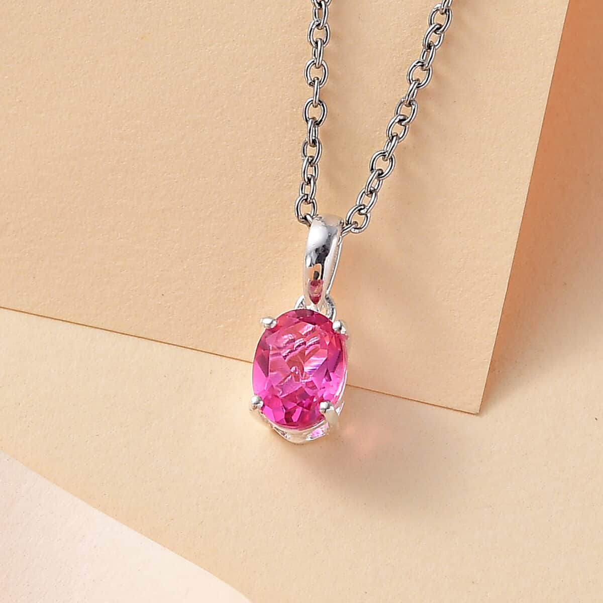 Kunzite Quartz (Triplet) 1.65 ctw Solitaire Pendant in Sterling Silver with Stainless Steel Necklace 20 Inches image number 1