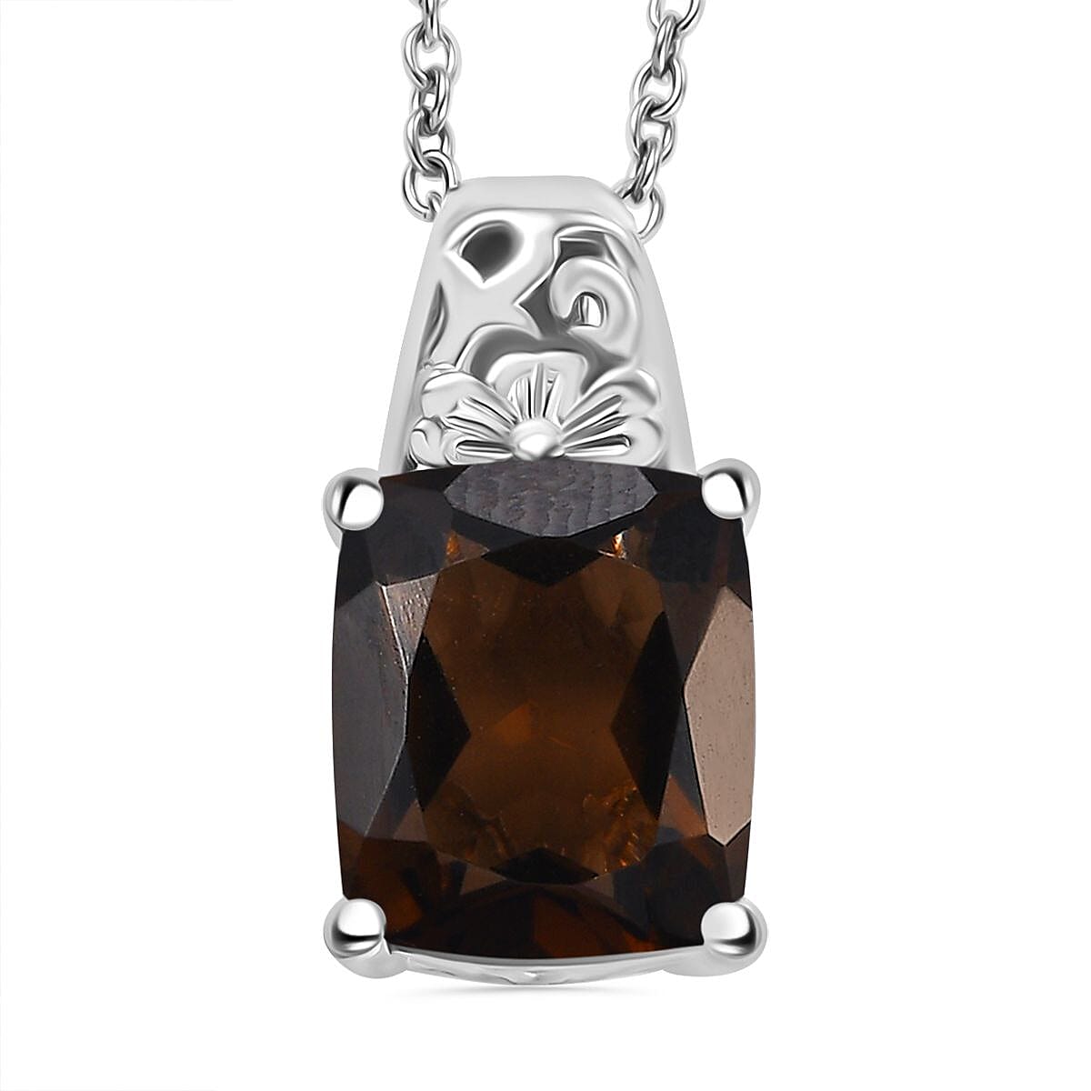 Karis Brazilian Smoky Quartz 15.10 ctw Lever Back Earrings, Blooming Grace Ring (Size 5.0) and Pendant in Platinum Bond with Stainless Steel Necklace 20 Inches