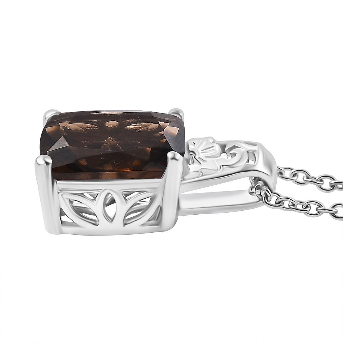 Karis Brazilian Smoky Quartz 15.10 ctw Lever Back Earrings, Blooming Grace Ring (Size 5.0) and Pendant in Platinum Bond with Stainless Steel Necklace 20 Inches
