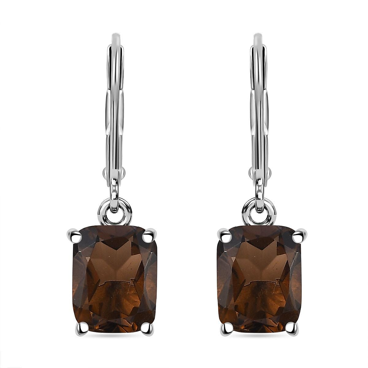Karis Brazilian Smoky Quartz 15.10 ctw Lever Back Earrings, Blooming Grace Ring (Size 5.0) and Pendant in Platinum Bond with Stainless Steel Necklace 20 Inches